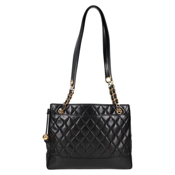 CHANEL Matelasse Chain Shoulder Bag Lamb Skin Black Gold CC Auth yk18208 - Picture 1 of 15